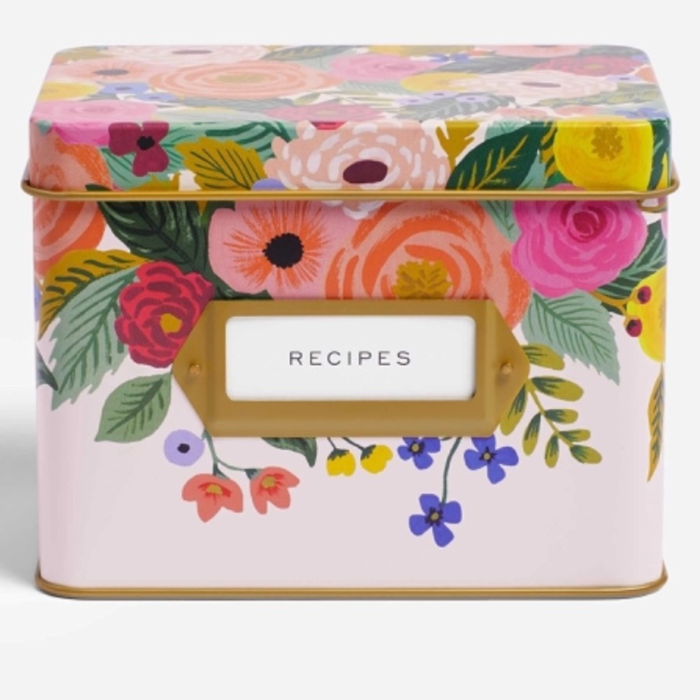 Rifle Paper Co. Juliet Rose Recipe Tin, Gold Metallic Interior, Gold-Framed NEW